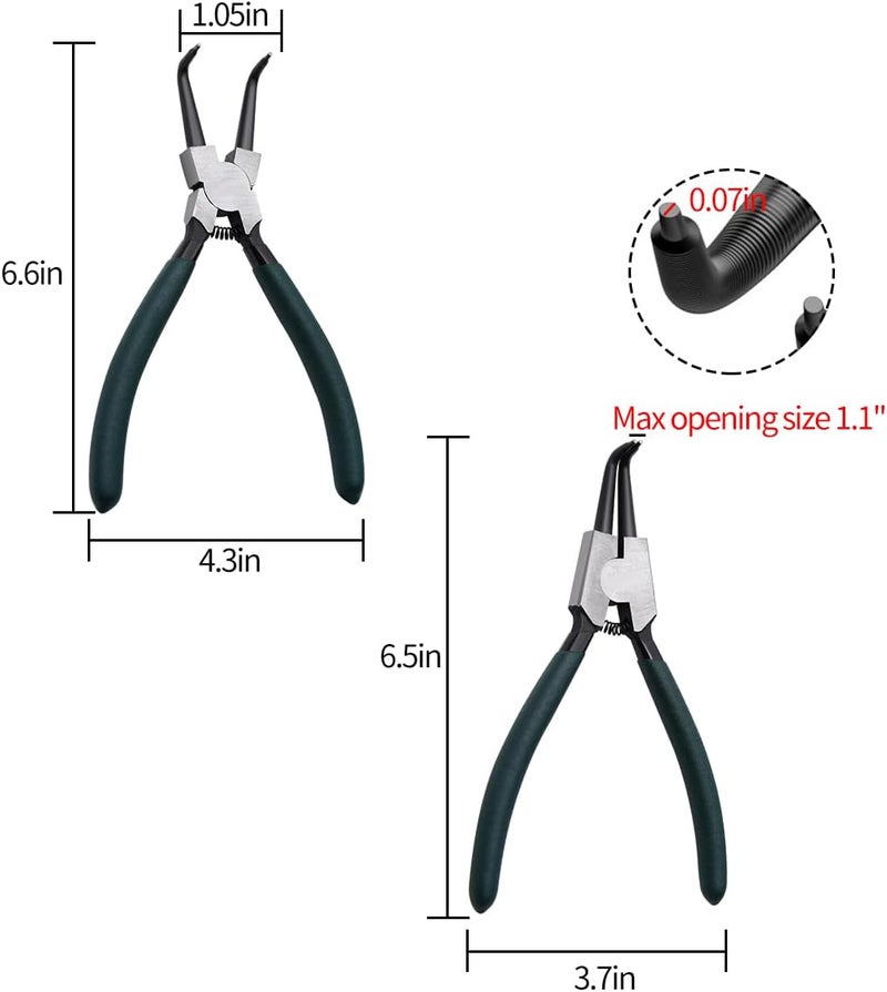 LFSEMINI Snap Ring Pliers Set, 2pcs 7" Internal/External Circlip Pliers Kit with Bent Jaw, Heavy Duty Precision Spring Loaded Pliers for Ring Remover Retaining and Remove Hoses, Gaskets - Image 5